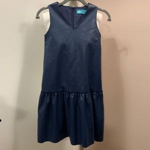 𝅺THREE Bows Pleather Drop Waist Girls Navy Faux Leather Dress kids 8